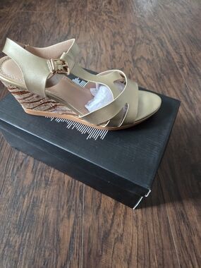 Via Veneto Metallic Gold Wedge Sandals